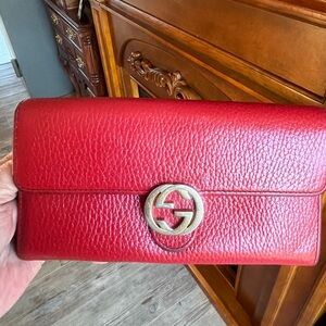 Gucci Red Leather Interlocking G Long Wallet